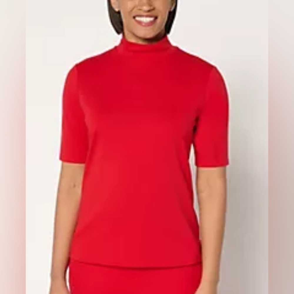 Universal Standard Red Mock Neck Super Soft Pima Cotton Shirt Top Size Small